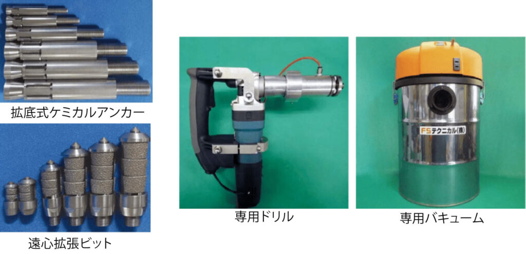 フジタ式拡底アンカーの拡底式ケミカル・アンカー専用機材