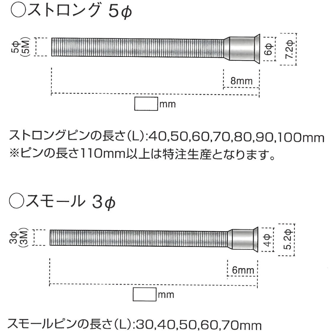 ストロングピン5φ、スモールピン3φの画像