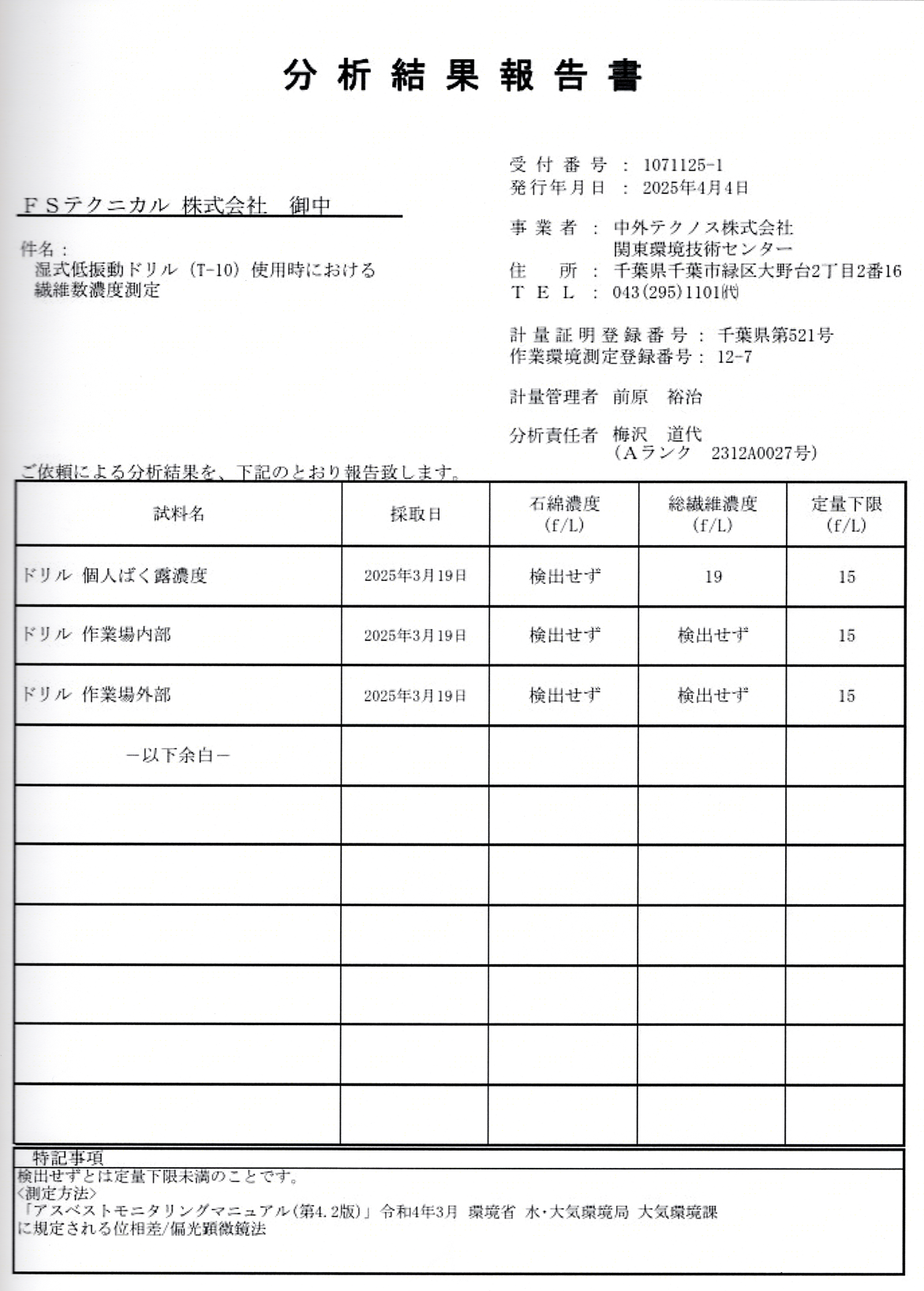 分析結果報告書